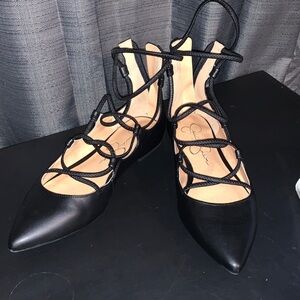 Jessica Simpson Black Pointed Lace-Up Flats